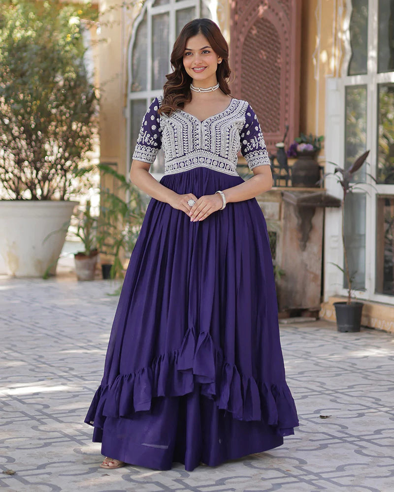 Womenline Purple Color Western Style Embroidered Lehenga Choli