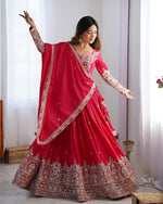 Womenline Tomato Color Natural Crepe silk Lehenga Choli