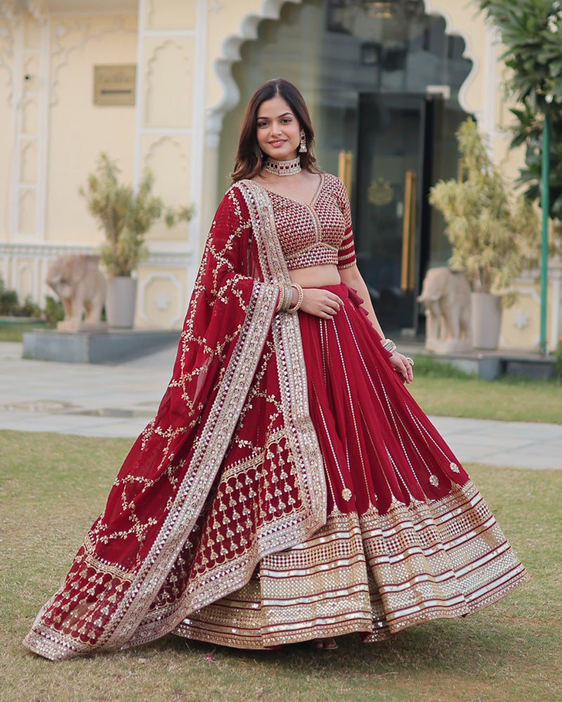 Womenline Wedding Wear Maroon Color Designer Blooming Semi stitched Lehenga Choli