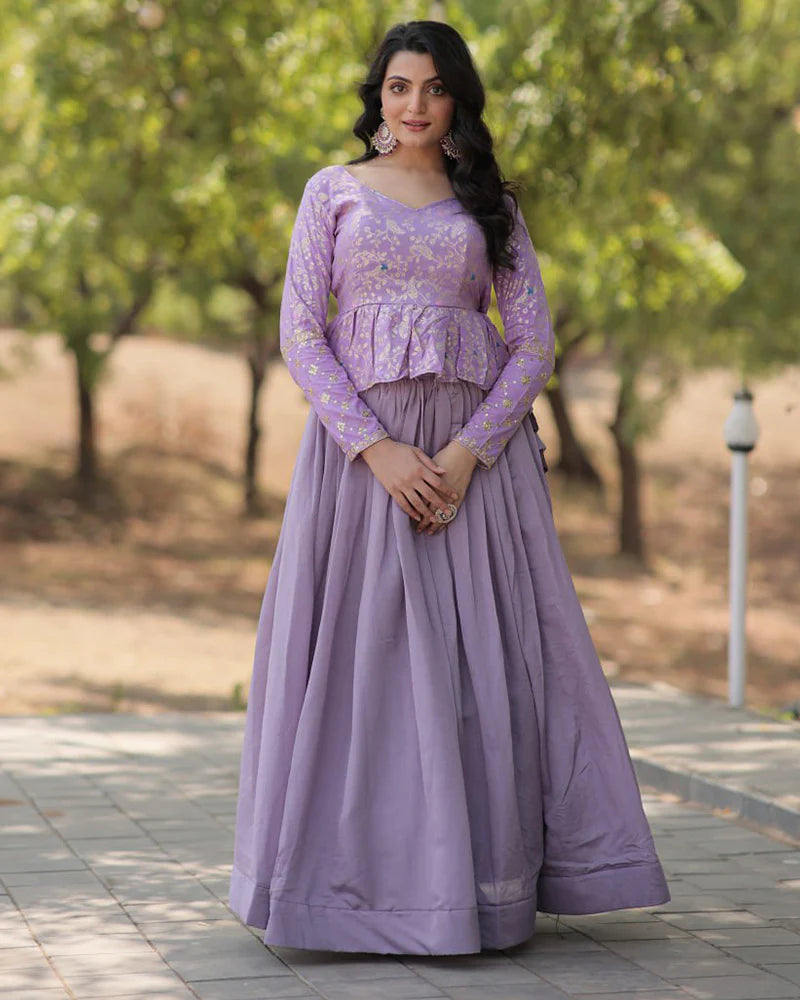 Womenline Lavender Color Vichitra Shimmer Crop Top Lehenga Choli