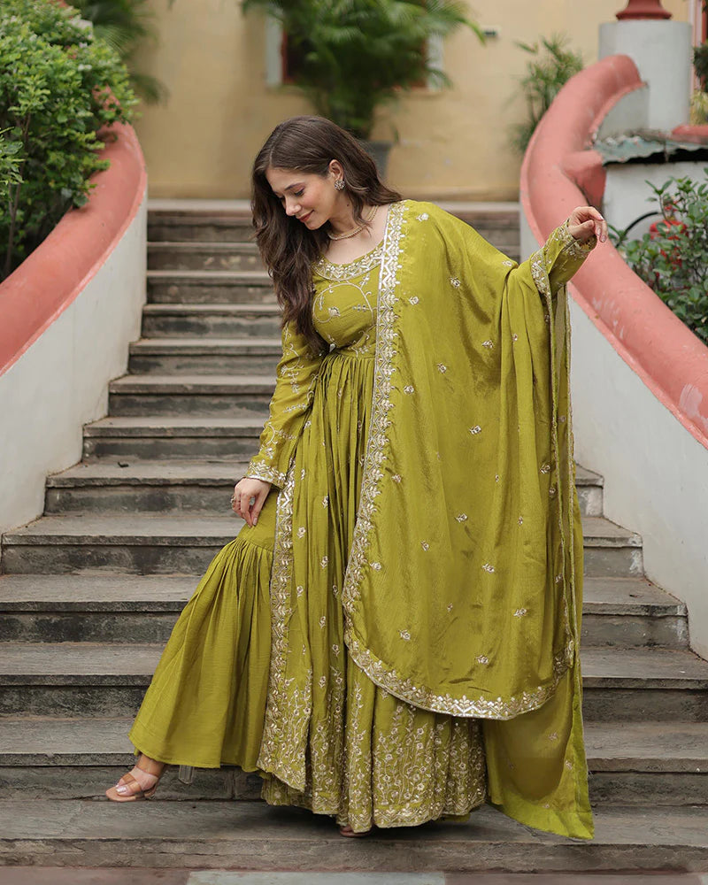 Womenline Parrot Color Designer Three Piece Sharara Suit