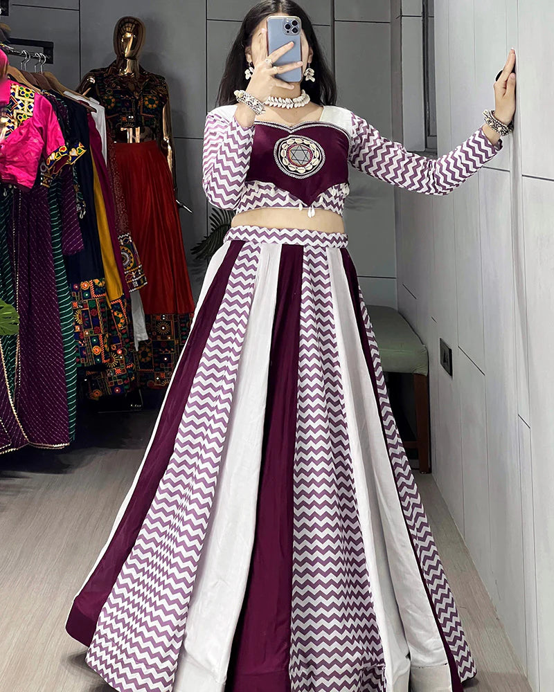 Womenline White Wine Color Pure Rayon Cotton Navratri Lehenga Choli