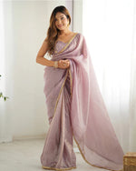 Womenline Light Dusty Mauve Color Tissue Silk Pre Saree