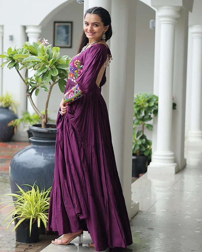 Womenline Wine Color Rayon Navratri Gown