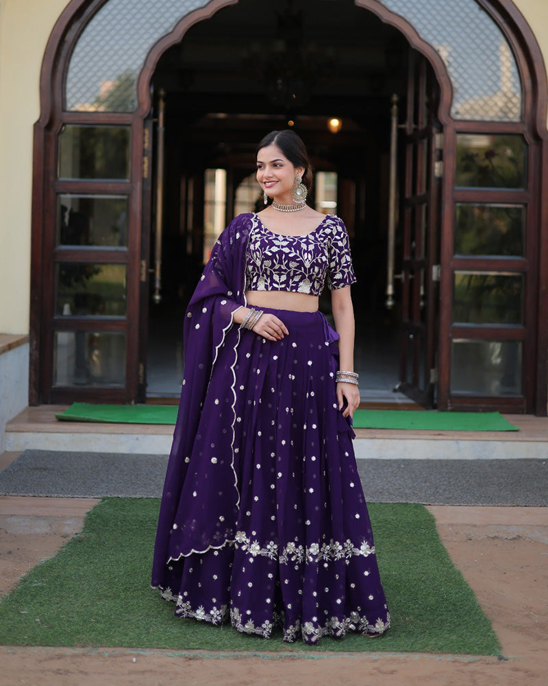 Womenline Heavy Designer Dark Purple Color Blooming Lehenga Choli