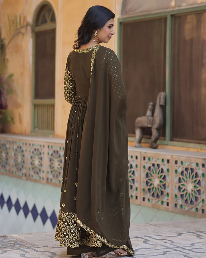 Womenline Designer Mehndi Color Three Piece Sharara Suit