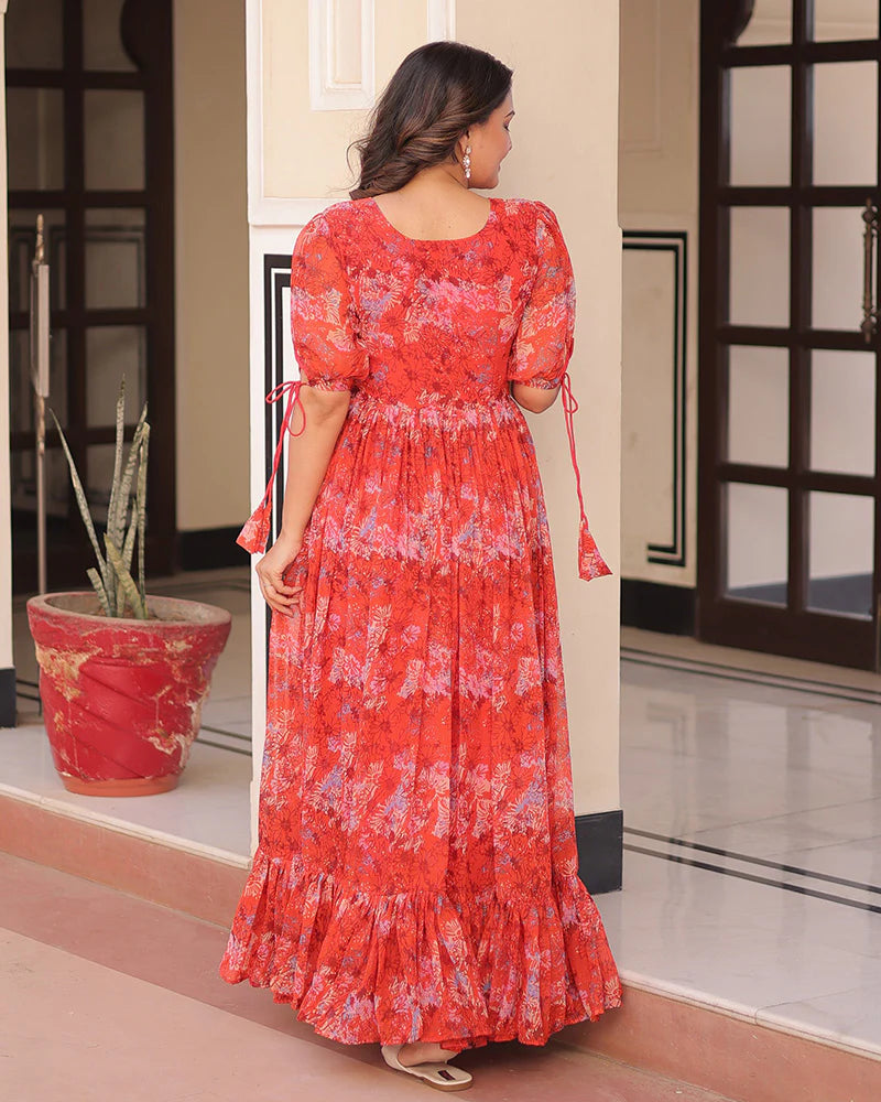 Womenline Orange Color Georgette Printed Gown