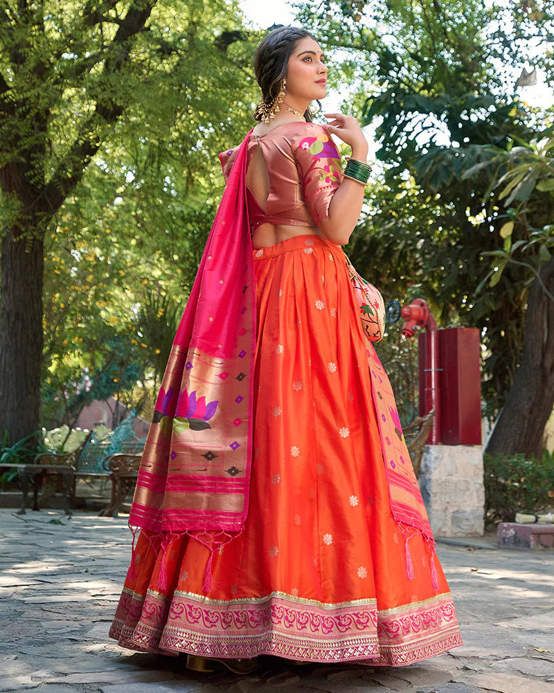 Womenline Orange Color Jacquard silk Lehenga Choli