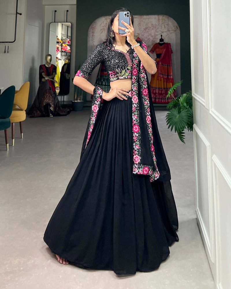 Black Color Georgette Sequence Embroidery Lehenga Choli