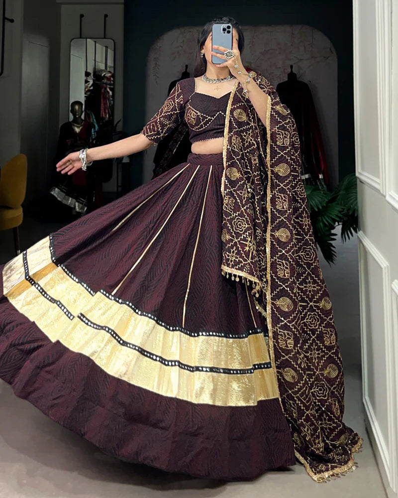 Womenline Brown Color Georgette Navratri Lehenga Choli