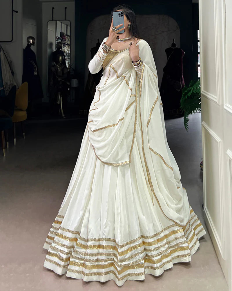 Womenline White Color Pure Rayon Navratri Lehenga Choli