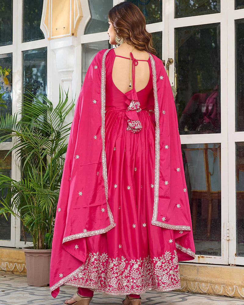 Womenline Pink Color American Silk Thred with Sequnce work Gown