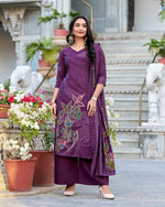 Womenline Wine Color Roman Silk Three Piece Kurti Suit