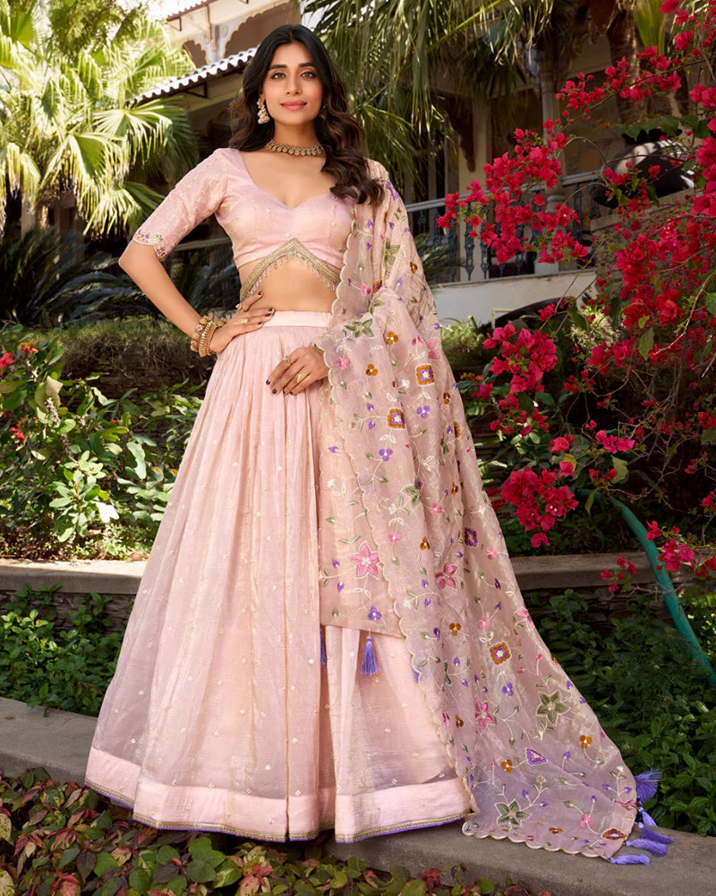 Womenline Light Pink Color Gold Crush Lehenga Choli