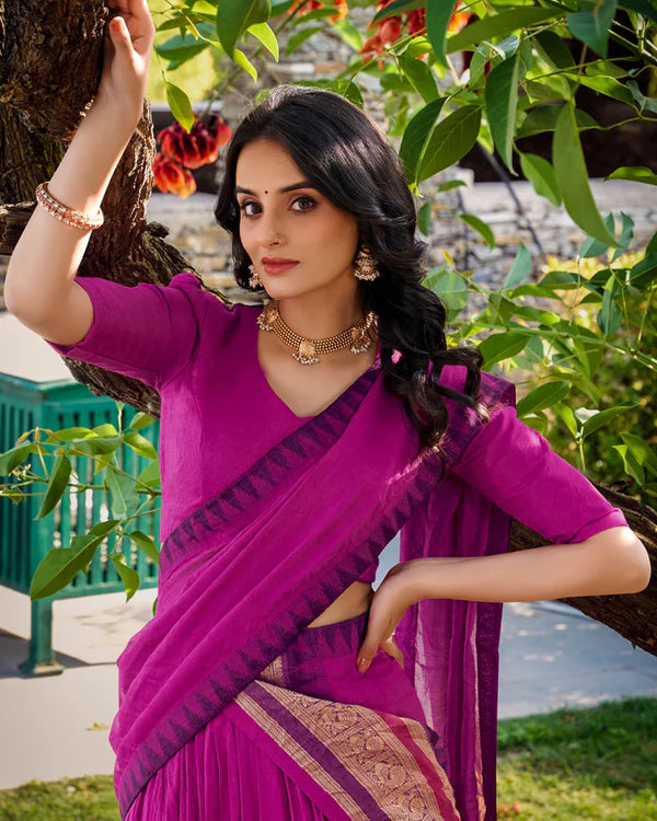 Womenline Pink Color Pure Chanderi Plain Half Saree