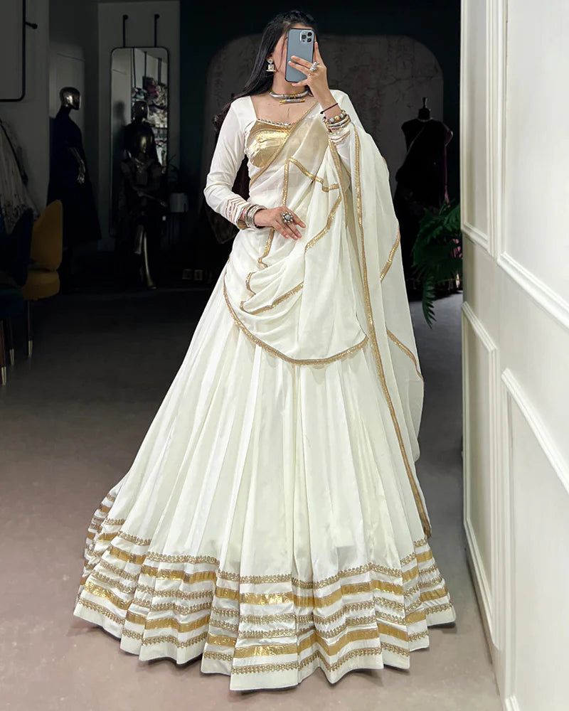 Womenline White Color Pure Rayon Navratri Lehenga Choli