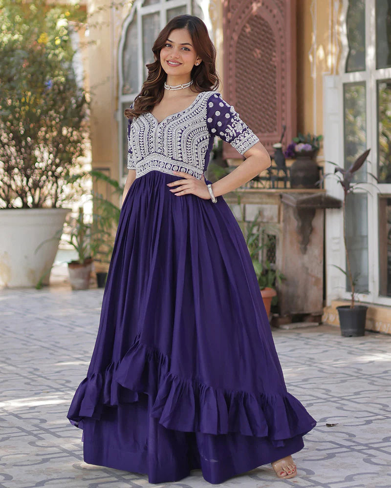 Womenline Purple Color Western Style Embroidered Lehenga Choli