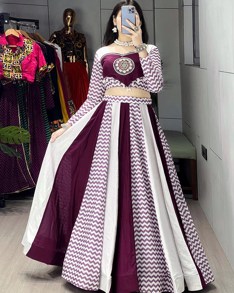 Womenline White Wine Color Pure Rayon Cotton Navratri Lehenga Choli