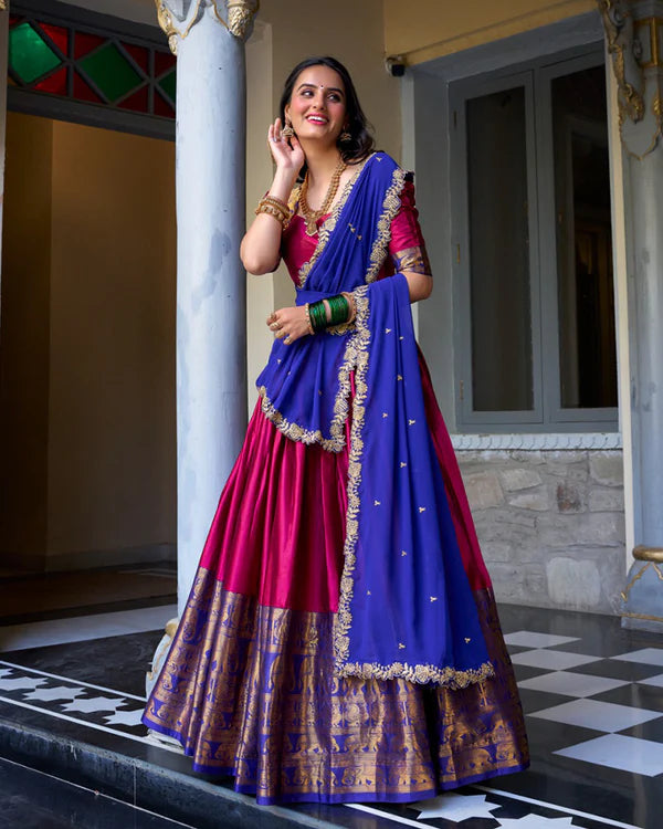 Womenline Pink Color Narayan Pattu Silk Designer Half Saree