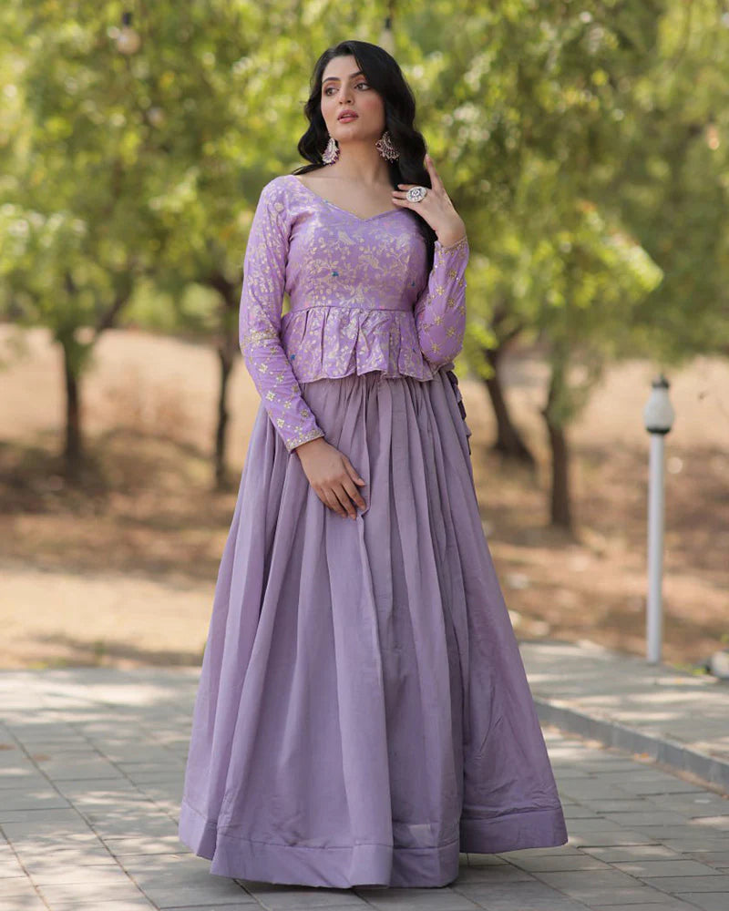Womenline Lavender Color Vichitra Shimmer Crop Top Lehenga Choli