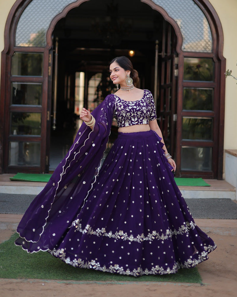 Womenline Heavy Designer Dark Purple Color Blooming Lehenga Choli