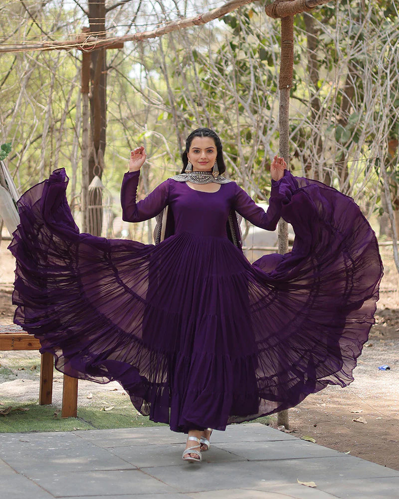 Womenline Purple Color Designer Embroidered Gown With Dupatta