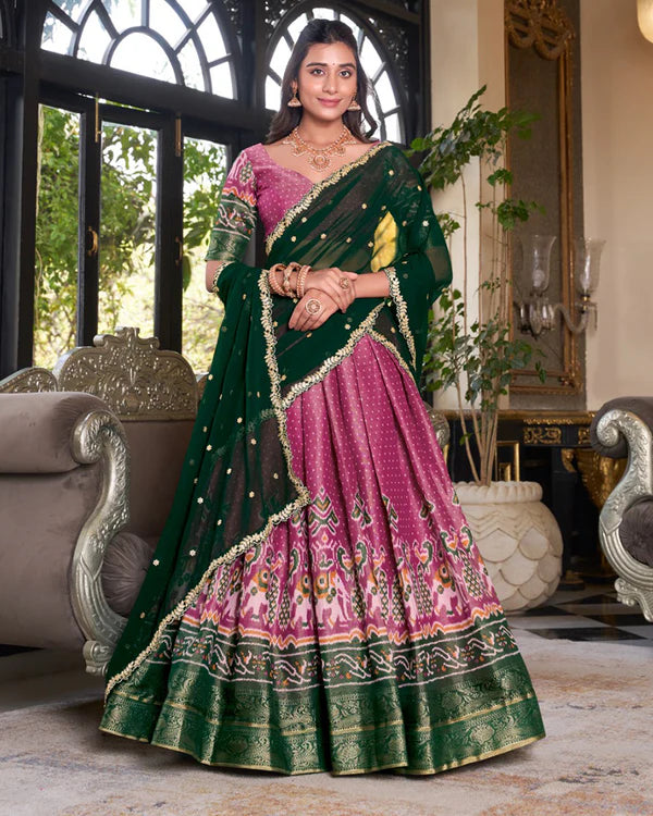 Womenline Pink Color Kanchipuram Half Saree