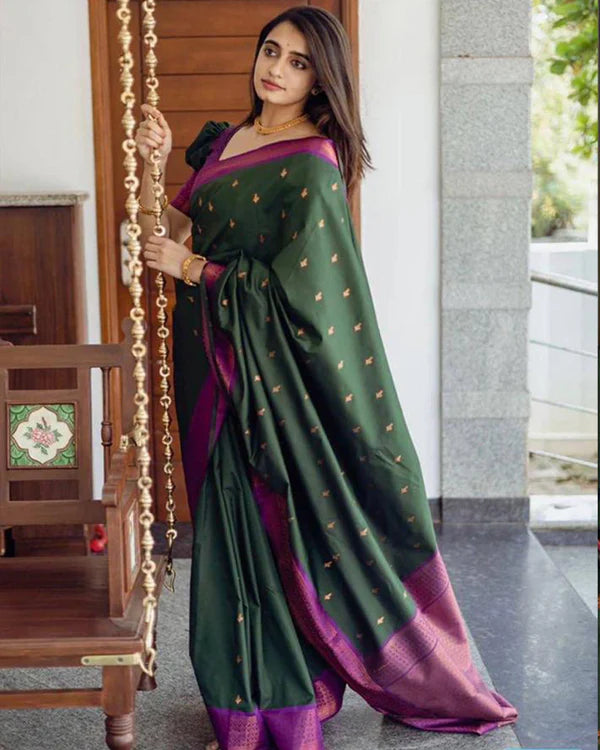 Womenline Green Color Banarasi Soft Silk Saree