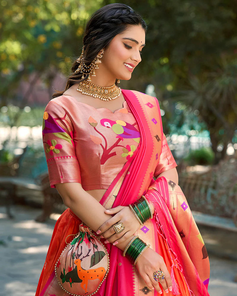 Womenline Orange Color Jacquard silk Lehenga Choli