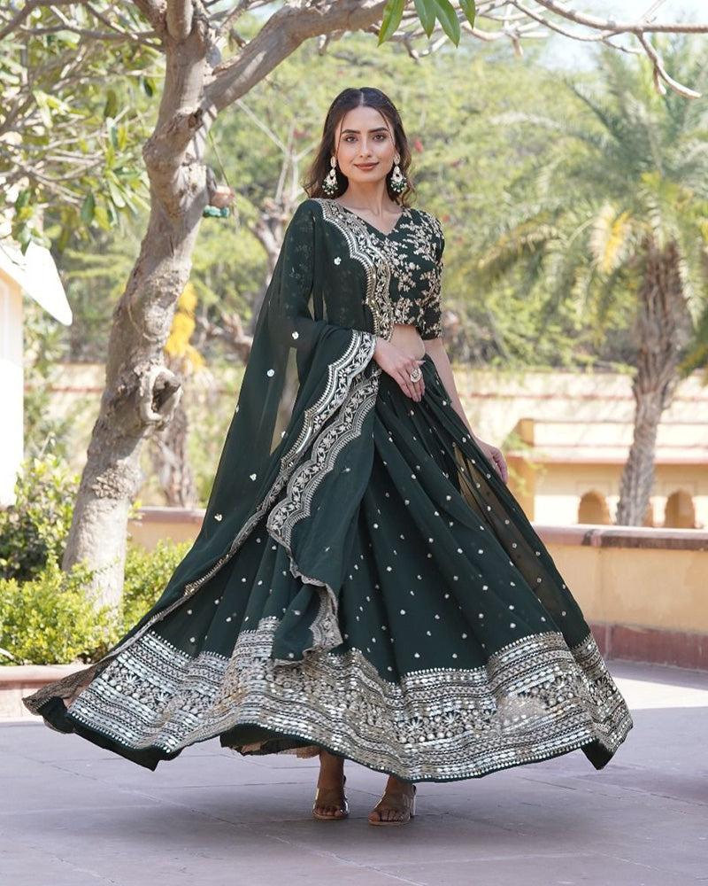 Womenline Wedding Wear Dark Green Color Designer Blooming Semi stitched Lehenga Choli