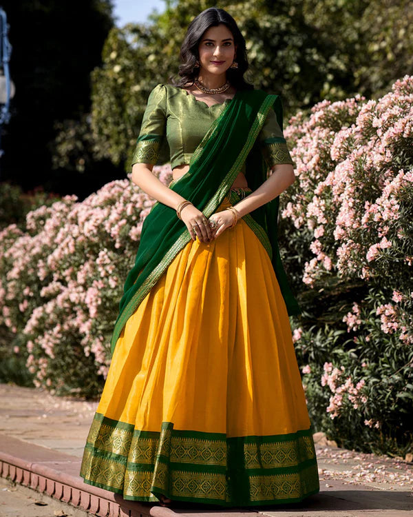 Womenline Yellow Color Kanchipuram Silk Designer Half Saree