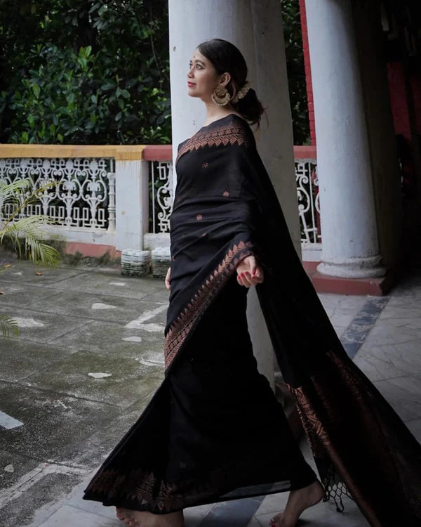 Womenline Black Color Banarasi Jacquard Soft Silk Saree