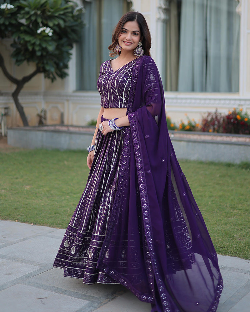 Womenline Designer Wine Color Faux Blooming Semi stitched Lehenga Choli