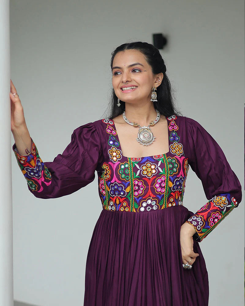Womenline Wine Color Rayon Navratri Gown