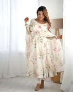 Womenline White Color Pure Soft Organza Three Piece Anarkali Suit