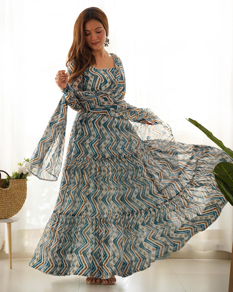 Womenline Light Blue Color Soft Georgette Ruffle Style Anarkali Suit