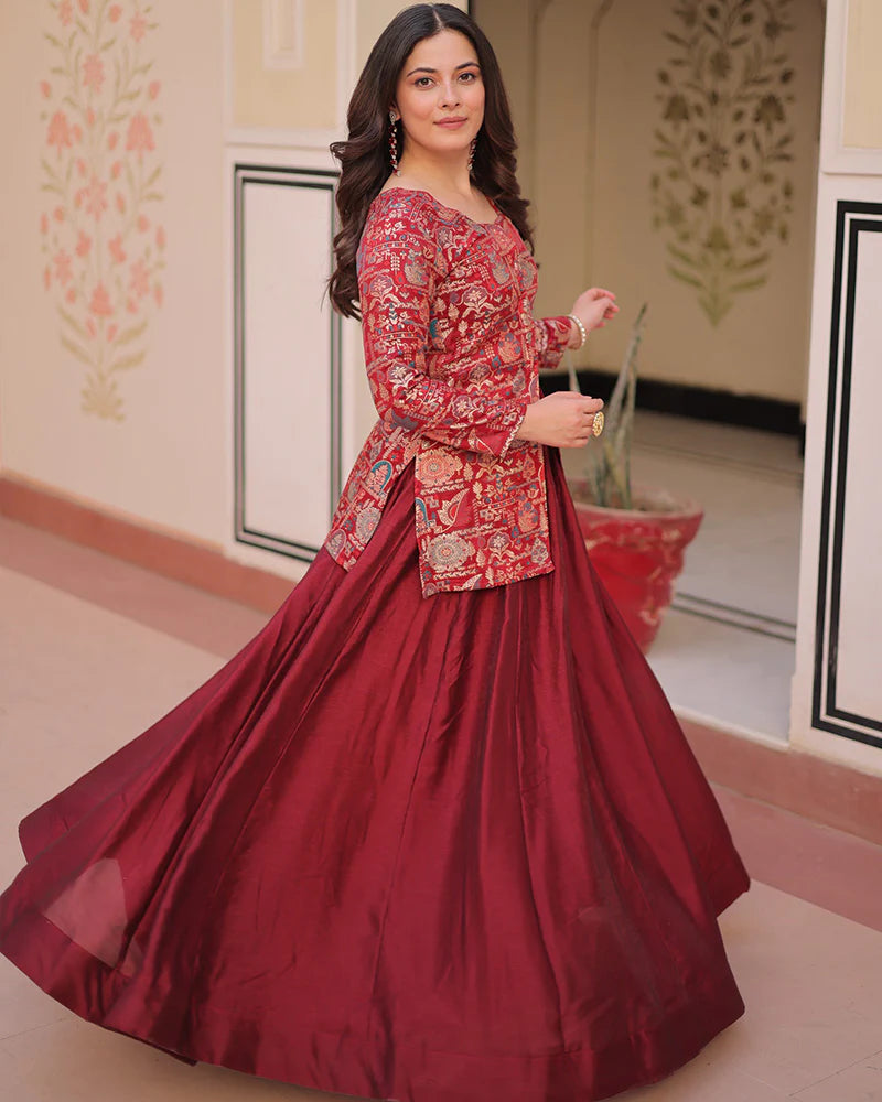 Womenline Maroon Color Western Style Shimmer Lehenga Choli