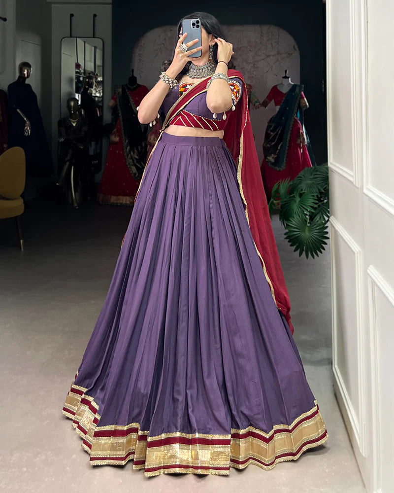 Womenline Dusty Mauve Color Rayon Navratri Lehenga Choli