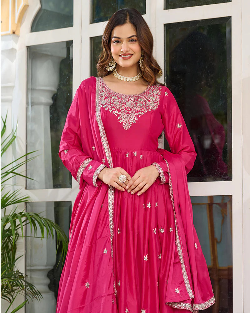 Womenline Pink Color American Silk Thred with Sequnce work Gown
