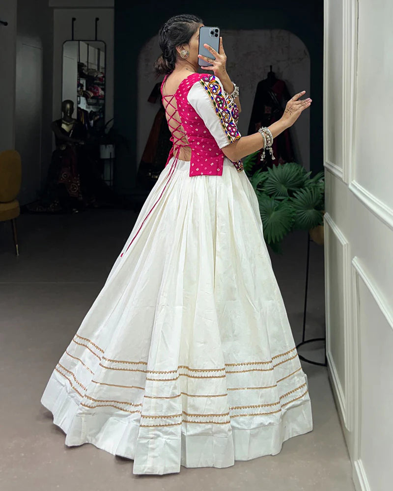 Womenline White Color Cotton Navratri Lehenga Choli