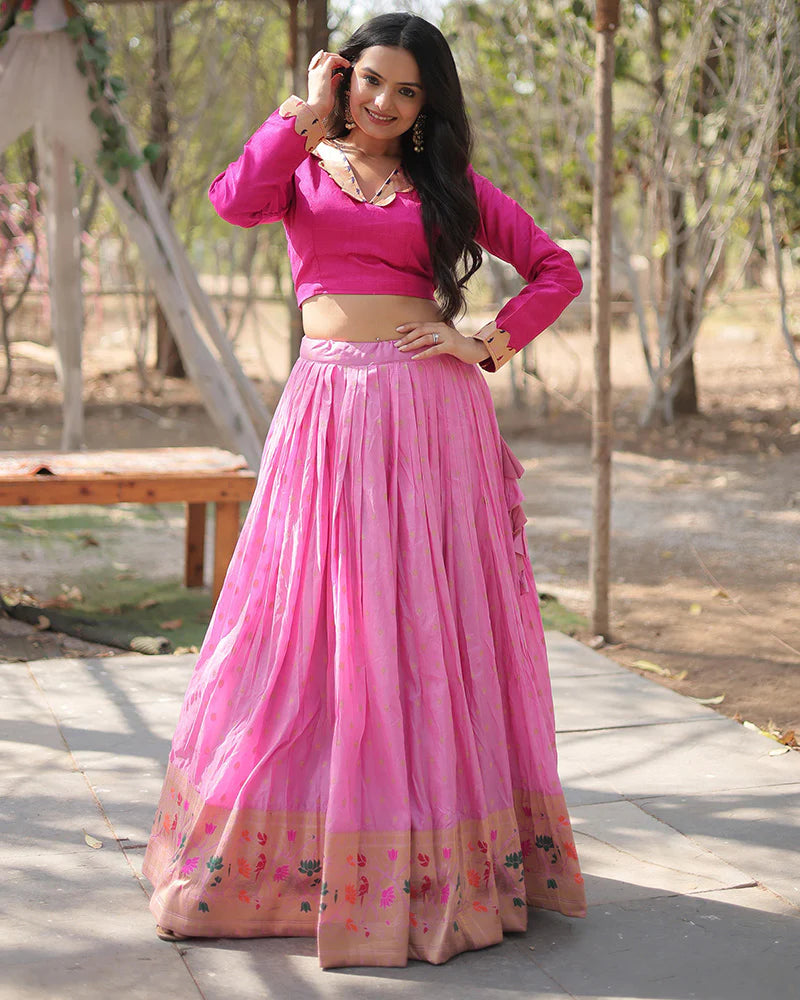 Womenline Pink Color Dyable Jacquard Full Stitched Lehenga Choli