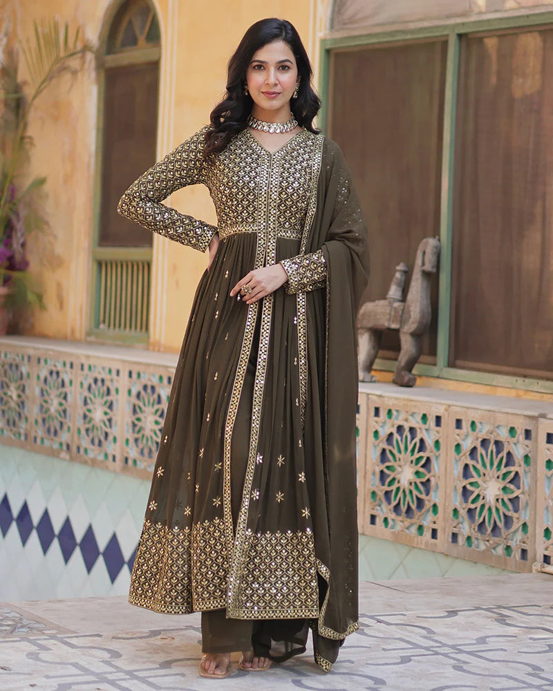 Womenline Designer Mehndi Color Three Piece Sharara Suit