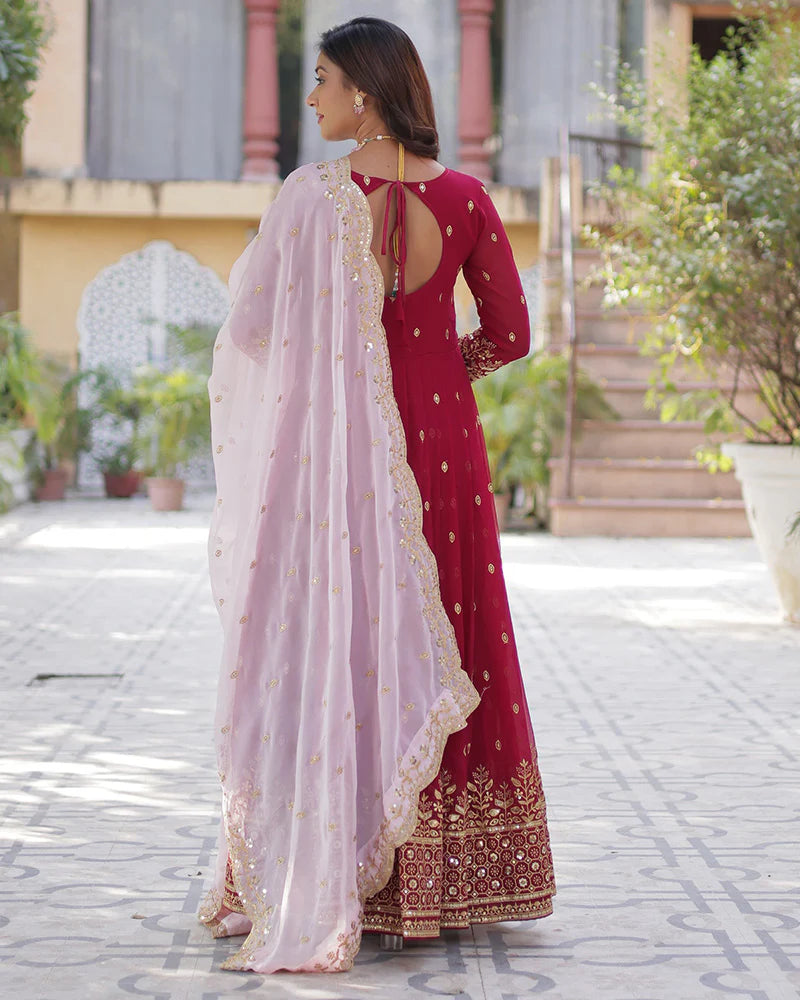 Womenline Royal Rani Color Faux Blooming Zari Embroidered Work Gown