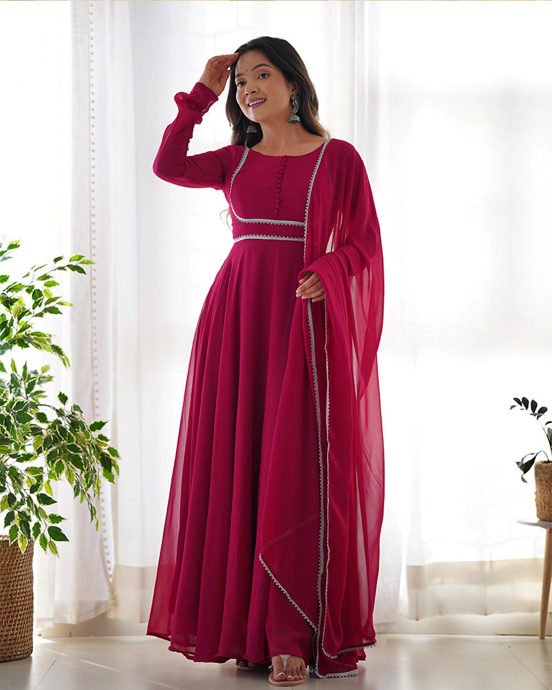Womenline Rose Pink Color Georgette Three Piece Anarkali Suit