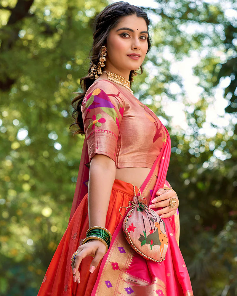 Womenline Orange Color Jacquard silk Lehenga Choli