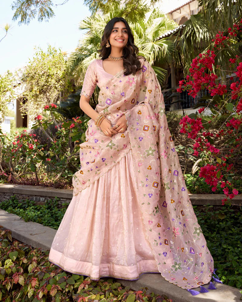 Womenline Light Pink Color Gold Crush Lehenga Choli