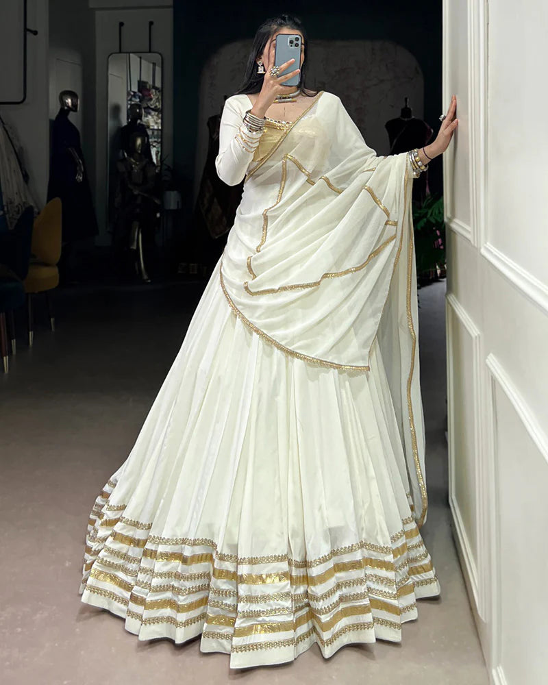 Womenline White Color Pure Rayon Navratri Lehenga Choli