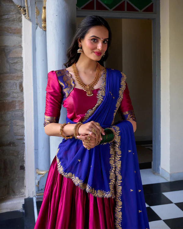 Womenline Pink Color Narayan Pattu Silk Designer Half Saree