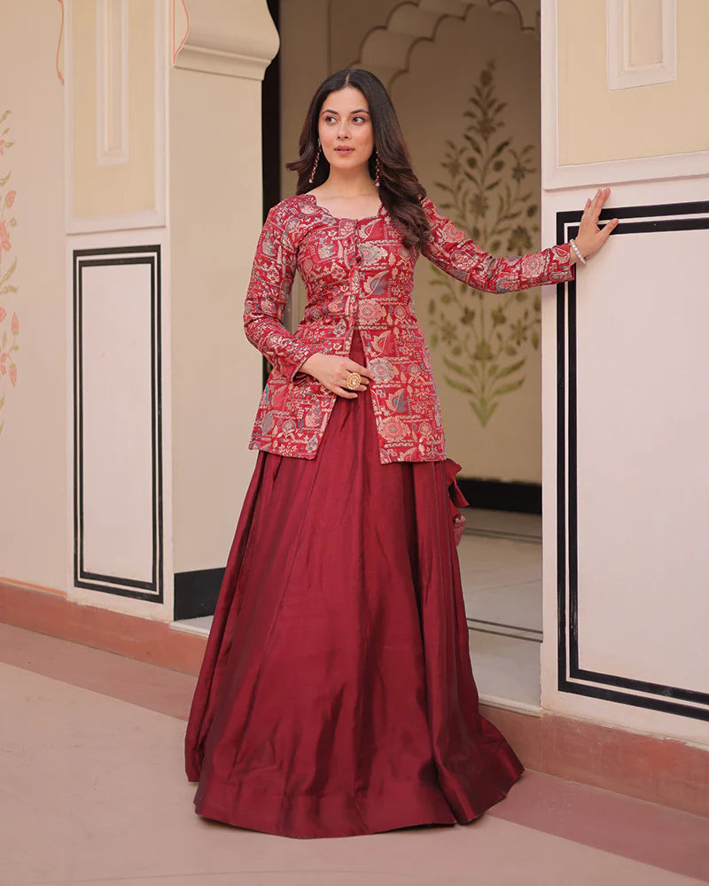 Womenline Maroon Color Western Style Shimmer Lehenga Choli
