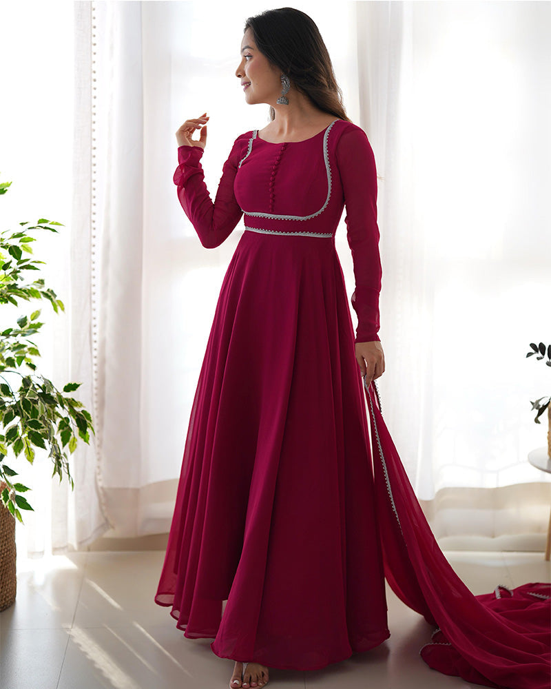 Womenline Rose Pink Color Georgette Three Piece Anarkali Suit